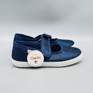 Cienta Shoes Kids Girls 11 Navy Blue Mary Jane Hook & Loop Strap Sparkle Casual